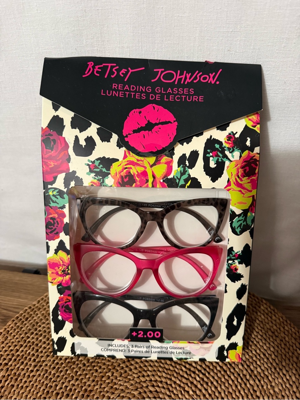 Betsey Johnson Reading Glasses Trio - Leopard, Hot Pink, Black